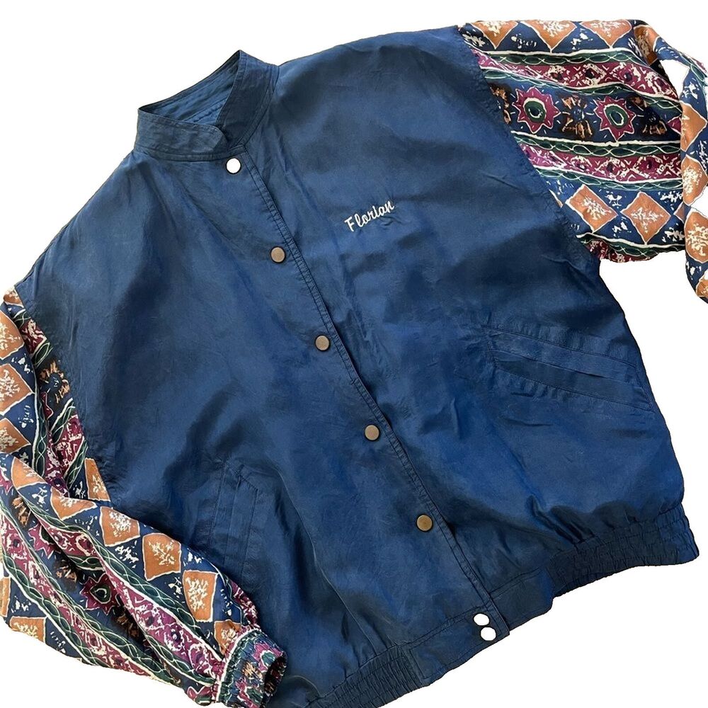 Vintage 90s 100% SILK Lightweight Varsity Bomber Jacket Windbreaker Size S